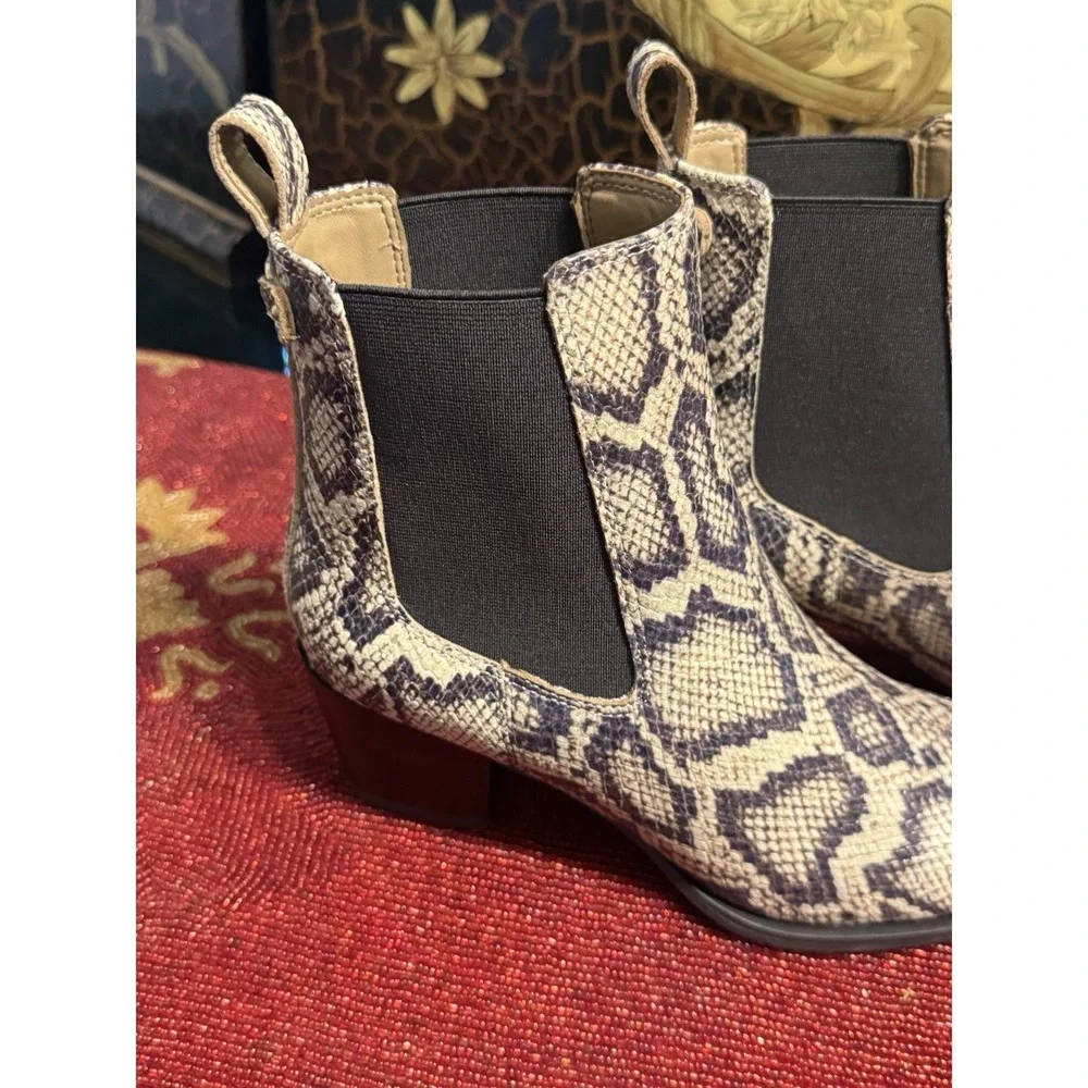 Sam Edelman Ashtyn Womens 6 Snake Print Chelsea Ankle Boots Square Toe